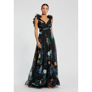 Mac Duggal 68746 Ruffle Tiered Floral Cut Out Chiffon Gown, Size 4, MSRP: 598$